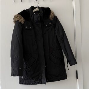 Black Parka with Faux Fur Trim